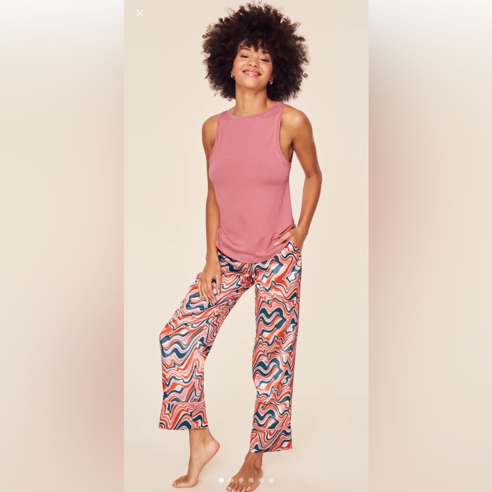 NWT Adore Me Womens Alaina Satin Pajama Pants Size XS Pull-On Pockets Blue Pink